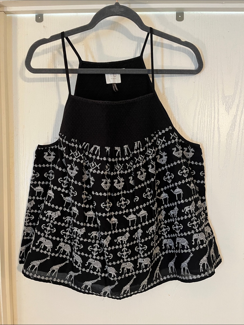 Anthropologie HD Black Tank with Ivory Animal Motif